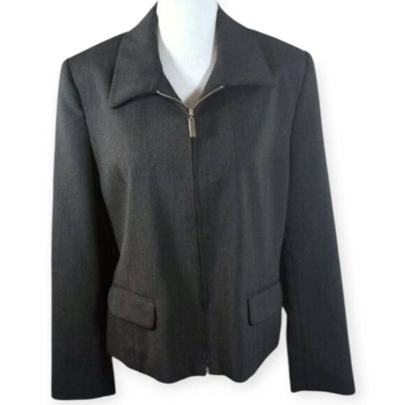 NEW YORK AND COMPANY GRAY ZIP UP BLAZER SZ.12 EUC. - Picture 1 of 3